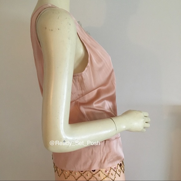 Vintage Herve Leger pink faux wrap front Tank top with lace trim. Silk - Picture 5 of 8